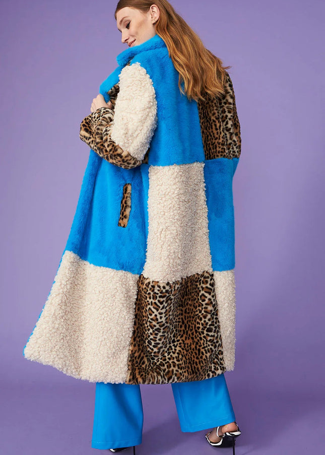 Blue Faux Fur and Faux Shearling Maxi Coat-2