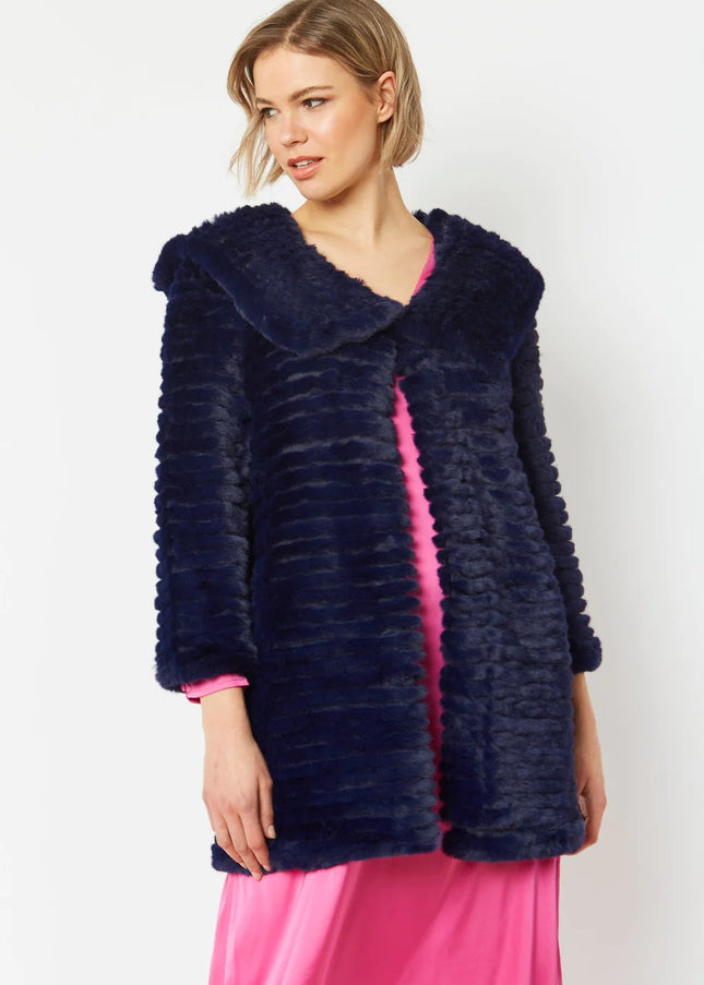 Blue Faux Mink Fur Hooded Coat-1