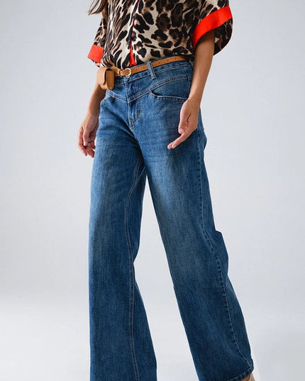 Blue Flare Jeans with Stitching Detail