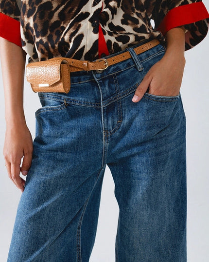 Blue Flare Jeans with Stitching Detail