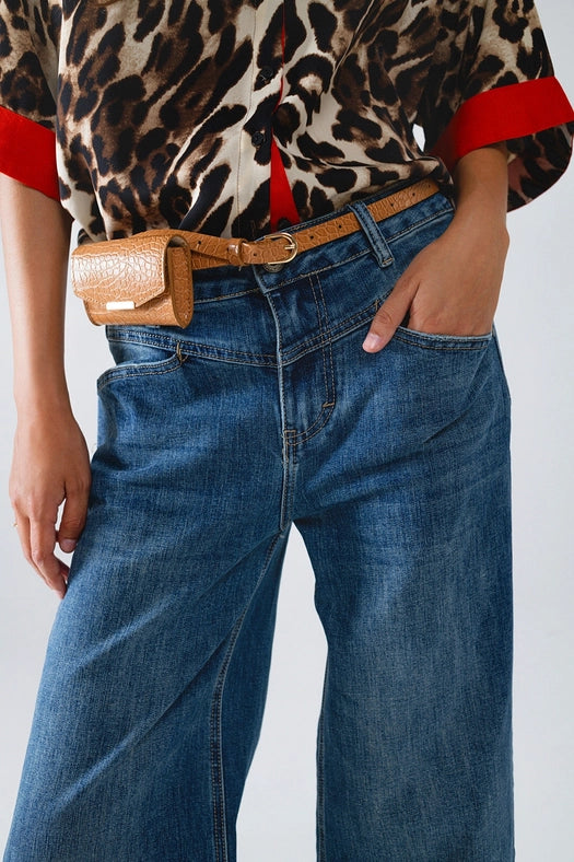 Blue Flare Jeans with Stitching Detail