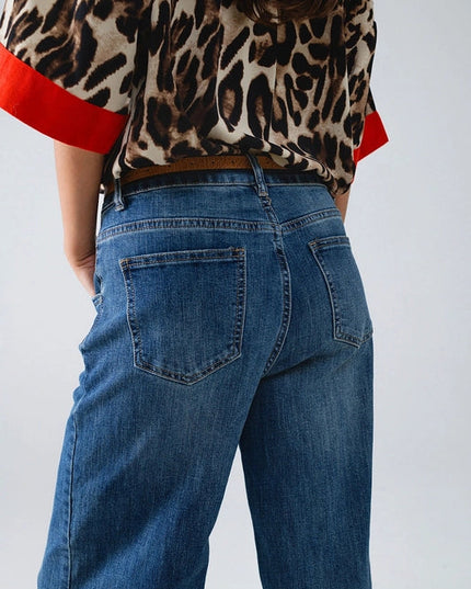 Blue Flare Jeans with Stitching Detail