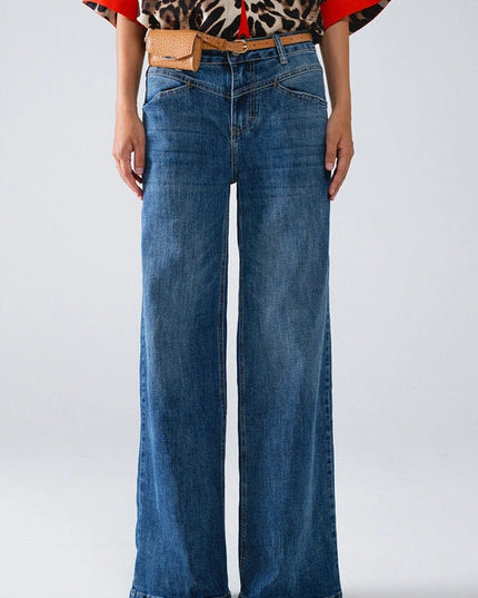 Blue Flare Jeans with Stitching Detail