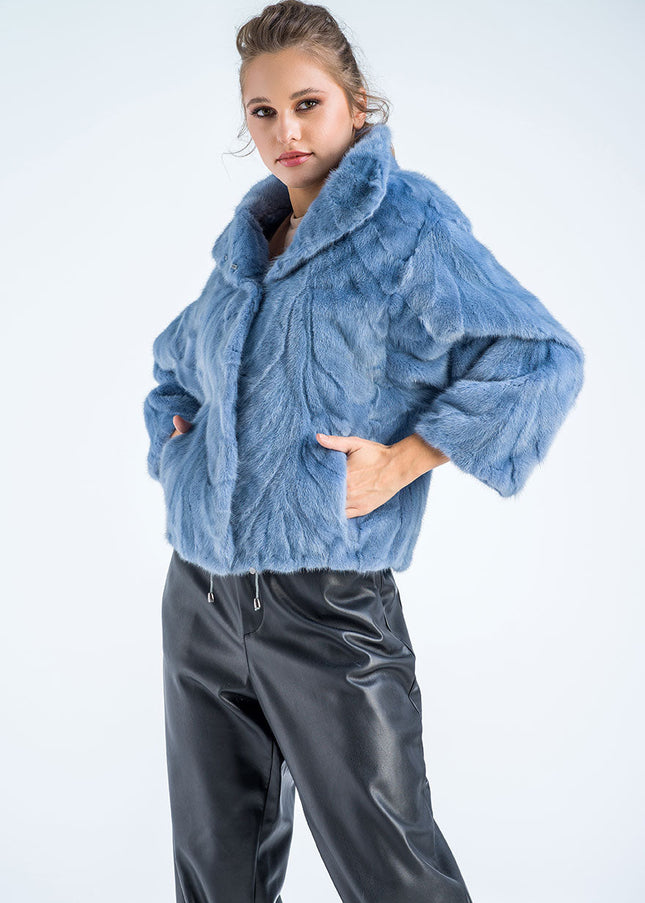 Blue Genuine Mink Fur Jacket-0