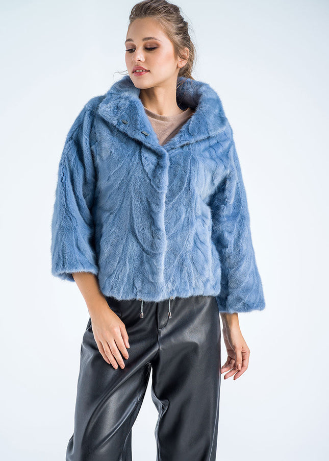 Blue Genuine Mink Fur Jacket-2