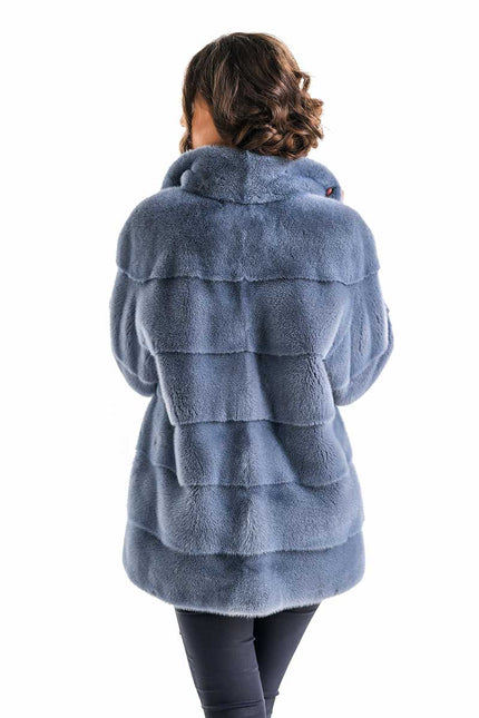 Blue Gray Shaded Genuine Mink Fur Coat-1