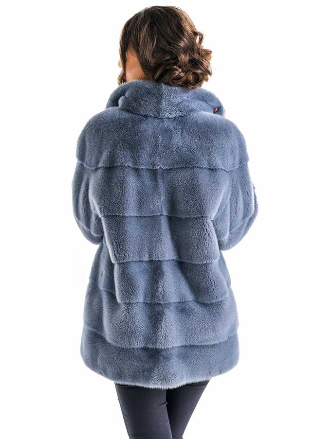 Blue Gray Shaded Genuine Mink Fur Coat-1