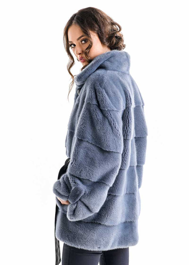 Blue Gray Shaded Genuine Mink Fur Coat-2