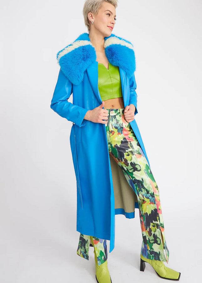 Blue Tencel Blend Eco Leather Trench Coat-0