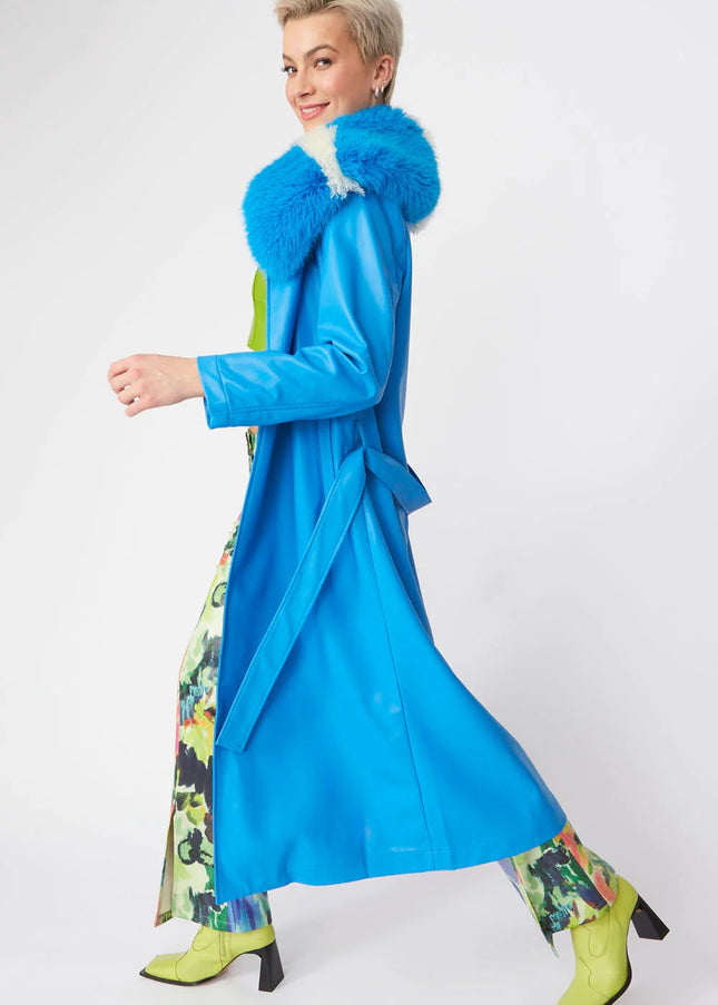 Blue Tencel Blend Eco Leather Trench Coat-1