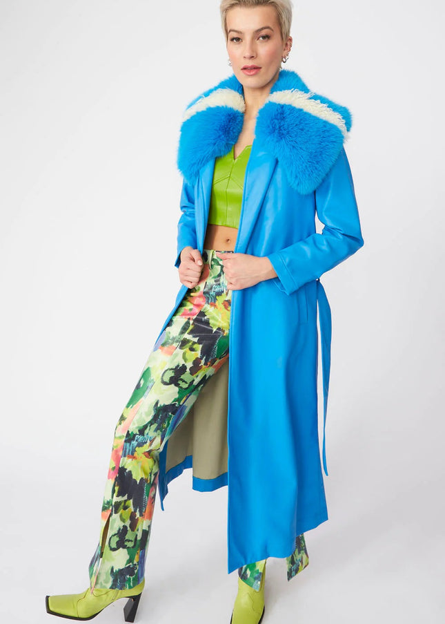 Blue Tencel Blend Eco Leather Trench Coat-2