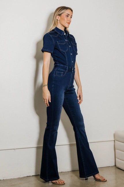 Bootcut Denim Jumpsuit Dark Stone