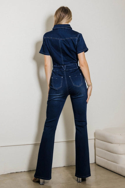 Bootcut Denim Jumpsuit Dark Stone