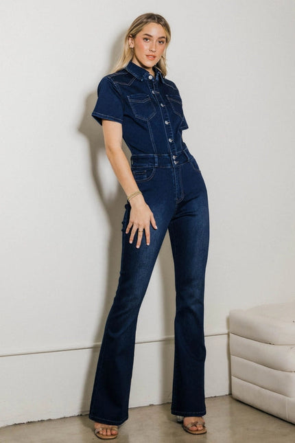 Bootcut Denim Jumpsuit Dark Stone