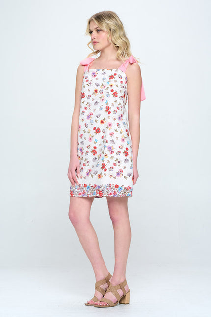 Border Print Floral Dress with Bow Detail-3