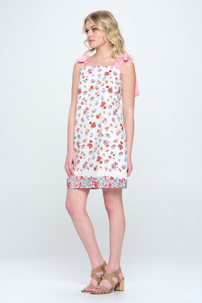 Border Print Floral Dress with Bow Detail-3