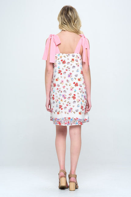 Border Print Floral Dress with Bow Detail-4