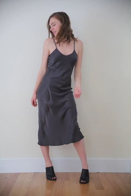 Botanical Dyed Mulberry Silk Slip Dress in Slate