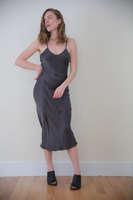 Botanical Dyed Mulberry Silk Slip Dress in Slate