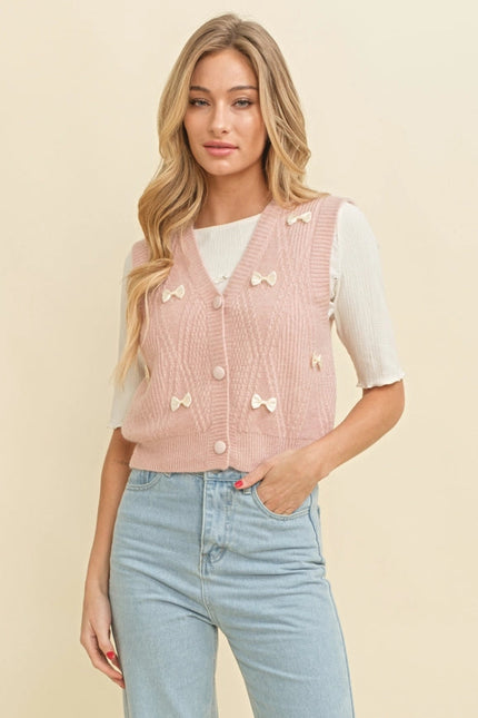 Bow Button Up Sweater Vest