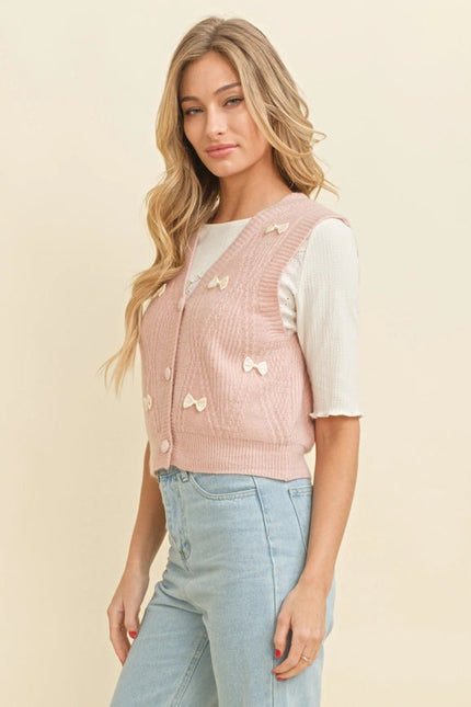 Bow Button Up Sweater Vest