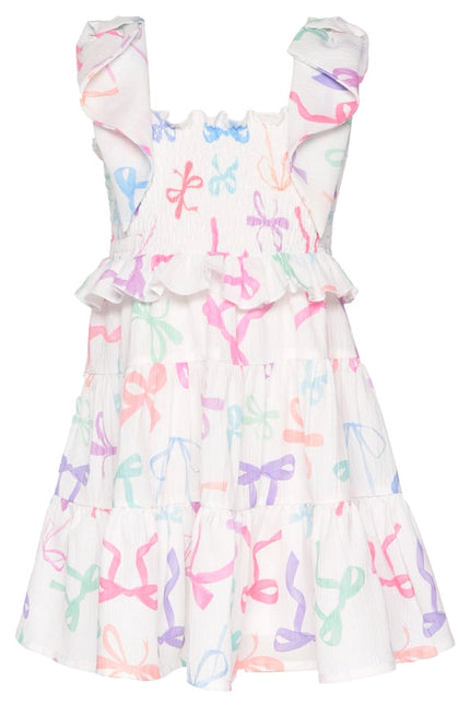 Bow Print Dress w/ Bow Detail At Straps