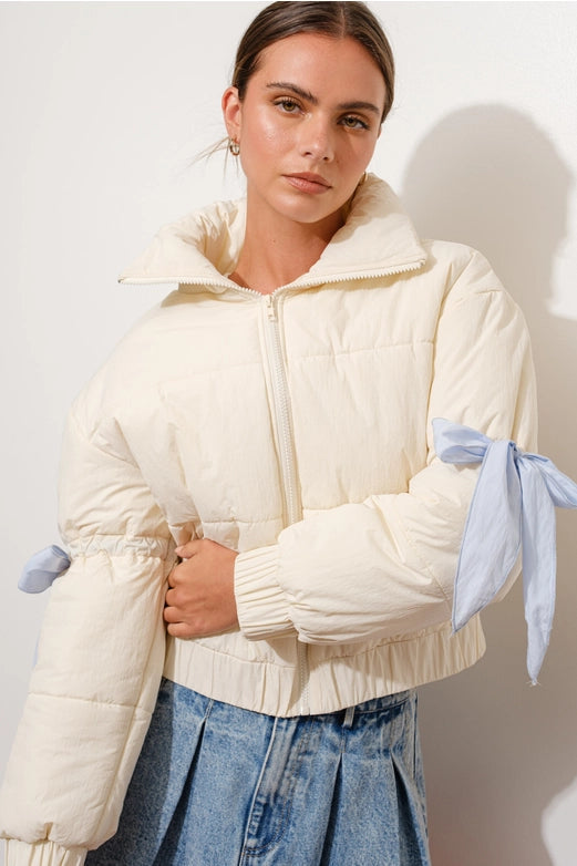 Bow Puffer Jacket BONE