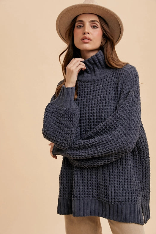 Box Weave Chunky Turtleneck Sweater LAVA SMOKE