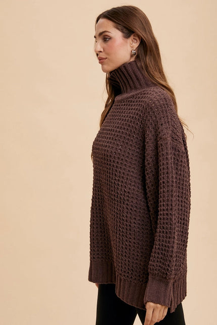 Box Weave Chunky Turtleneck Sweater MOCHA