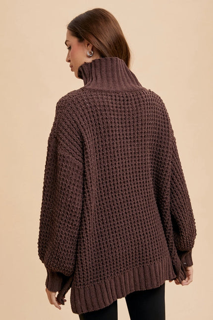 Box Weave Chunky Turtleneck Sweater MOCHA