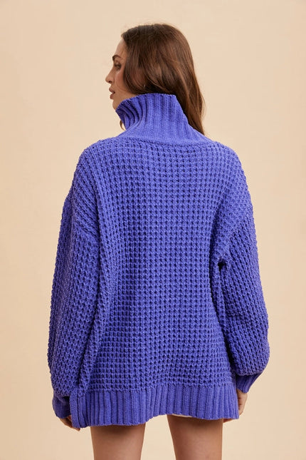 Box Weave Chunky Turtleneck Sweater PERIWINKLE