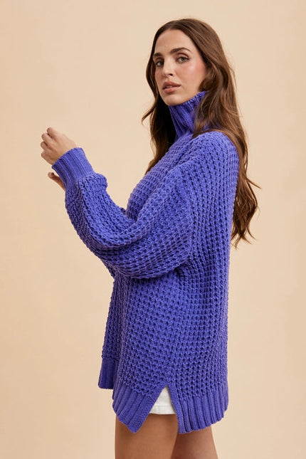 Box Weave Chunky Turtleneck Sweater PERIWINKLE