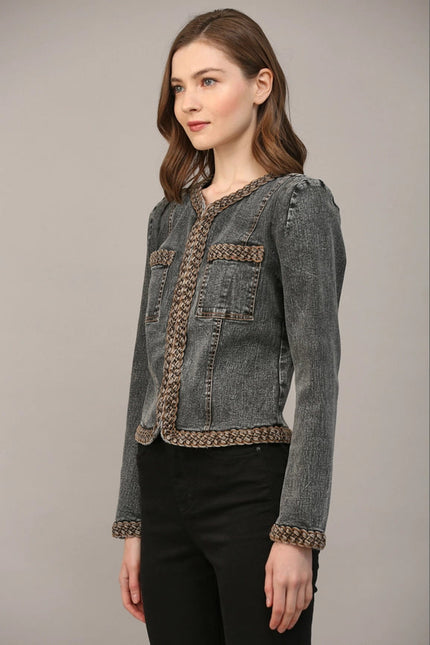 Braided Trim Jean Jacket  BLACK DENIM