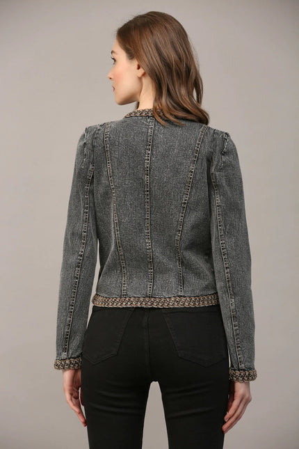 Braided Trim Jean Jacket  BLACK DENIM