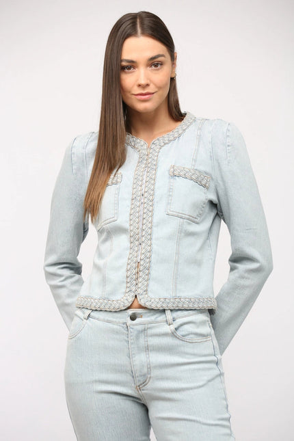 Braided Trim Jean Jacket LIGHT DENIM