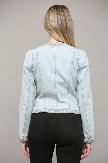 Braided Trim Jean Jacket LIGHT DENIM