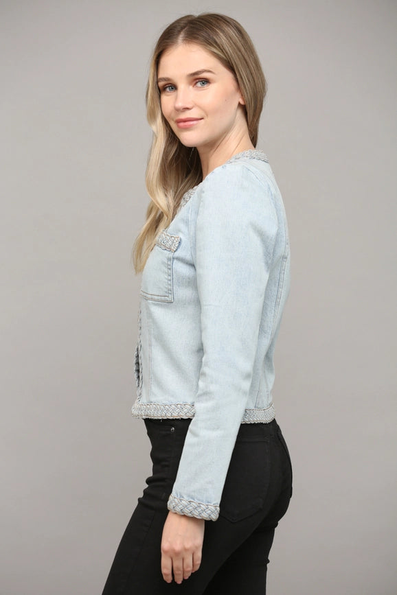 Braided Trim Jean Jacket LIGHT DENIM