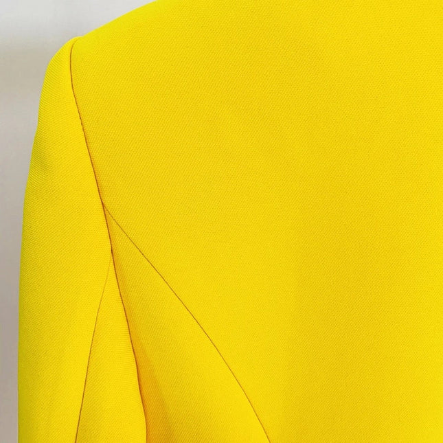 Bright Yellow Color Satin Collar Suit Dress-Dress-Productseeker-Urbanheer