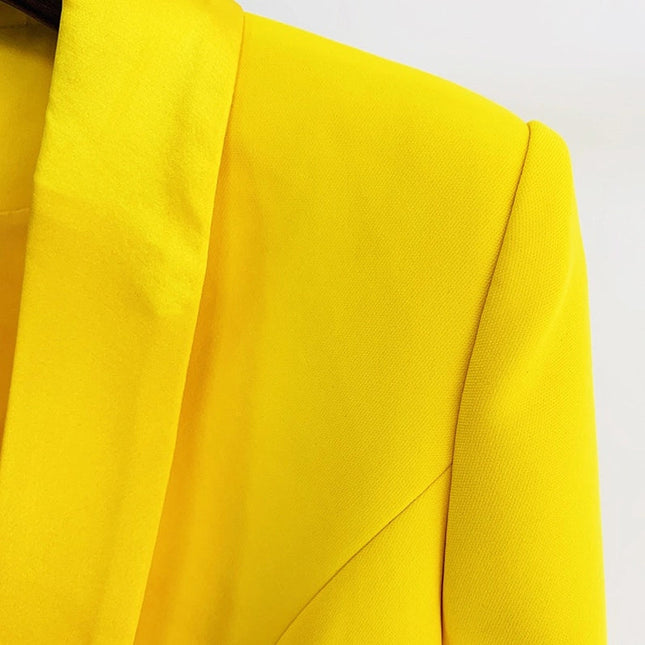 Bright Yellow Color Satin Collar Suit Dress-Dress-Productseeker-Urbanheer