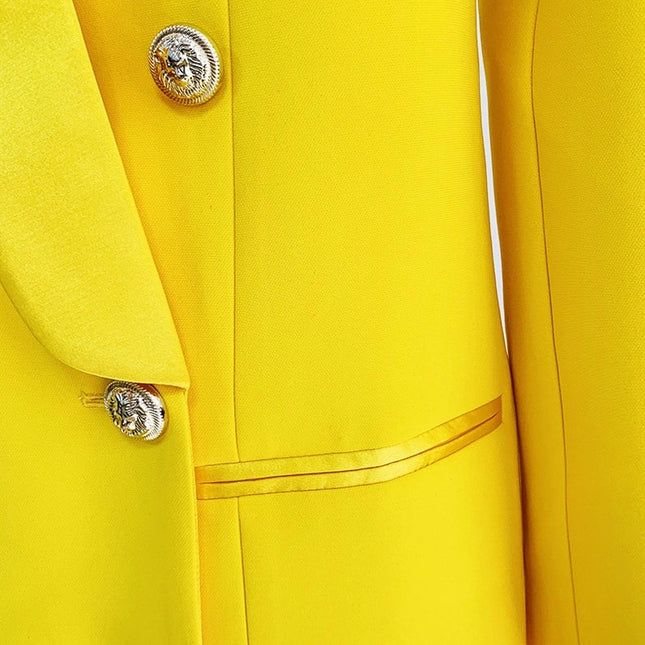 Bright Yellow Color Satin Collar Suit Dress-Dress-Productseeker-Urbanheer