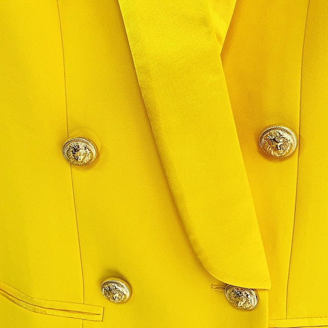 Bright Yellow Color Satin Collar Suit Dress-Dress-Productseeker-Urbanheer