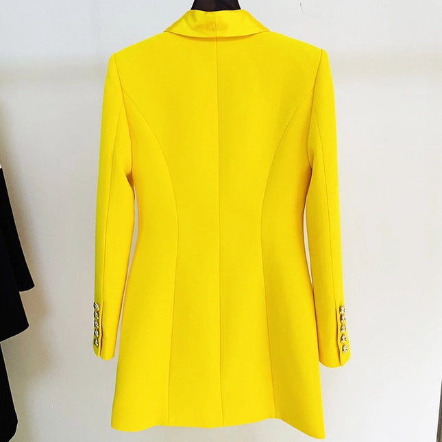 Bright Yellow Color Satin Collar Suit Dress-Dress-Productseeker-Urbanheer