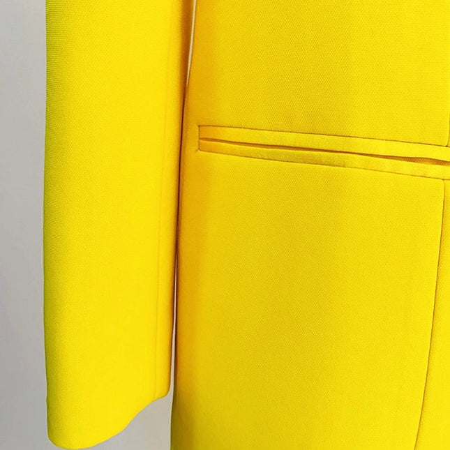 Bright Yellow Color Satin Collar Suit Dress-Dress-Productseeker-Urbanheer