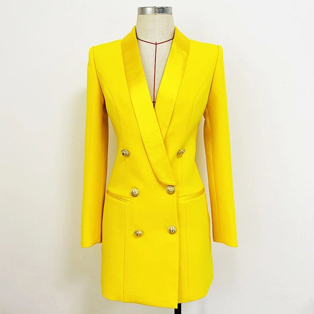 Bright Yellow Color Satin Collar Suit Dress-Dress-Productseeker-XS-Urbanheer