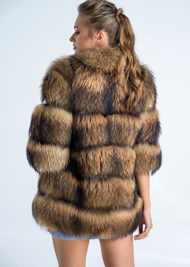 Brown Coat Style Short Sleeve Genuine Raccoon Fur Vest-1