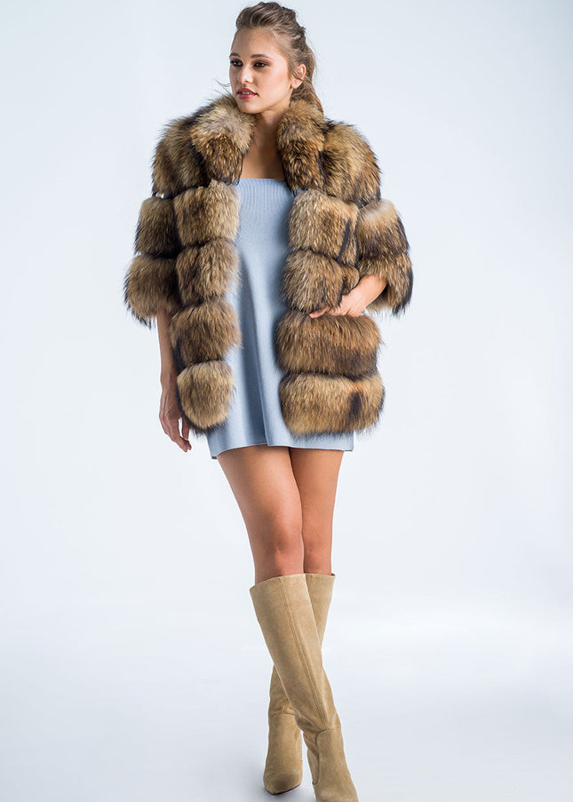 Brown Coat Style Short Sleeve Genuine Raccoon Fur Vest-4