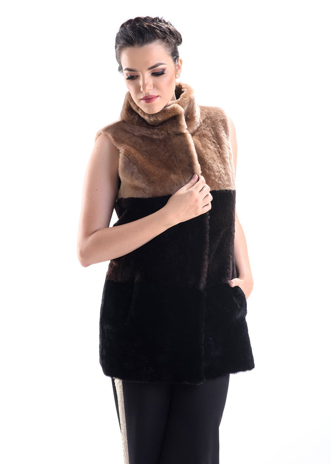 Brown Double Face Geniune Nappa Lamb Leather Mouton Fur Vest-0