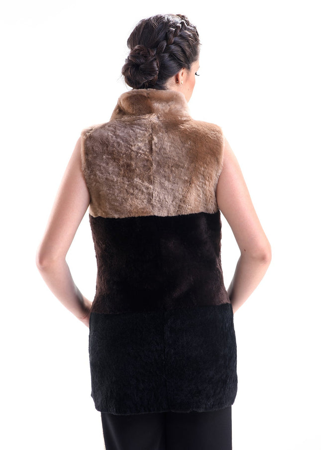 Brown Double Face Geniune Nappa Lamb Leather Mouton Fur Vest-1