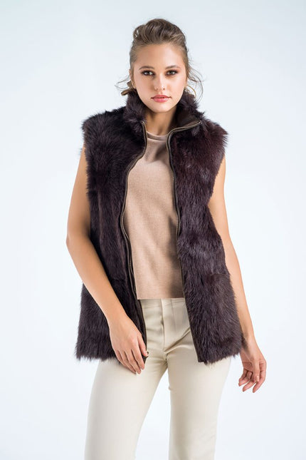 Brown Geniune Reversible Sheepskin Fur Vest-0