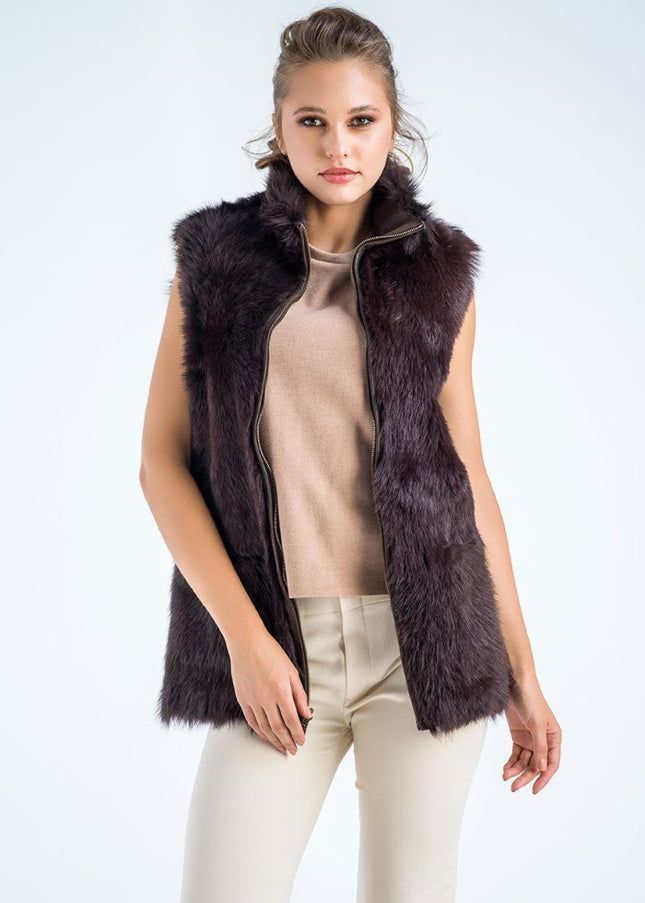 Brown Geniune Reversible Sheepskin Fur Vest-0